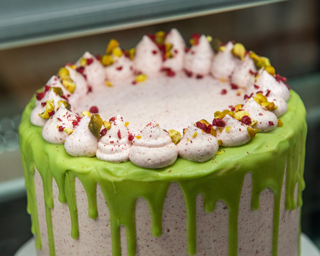 Raspberry Pistachio Vanilla Cake